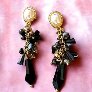 Pearl & Black Dangle Earrings